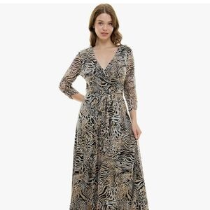 Harlow & Rose  Animal Print V-Neck Wrap Maxi Dress.